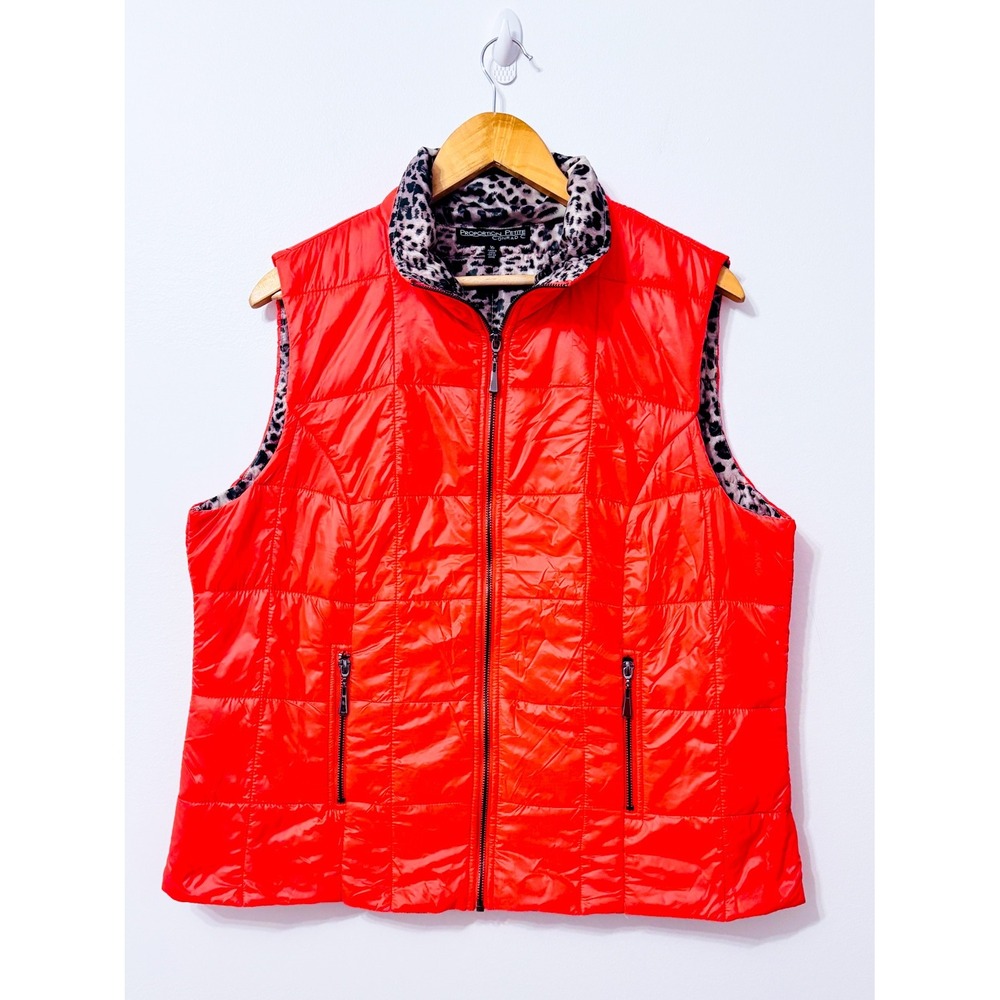 CONRAD C Orange Quilted Puffer Vest Leopard Print Lining Full Zip Size 16